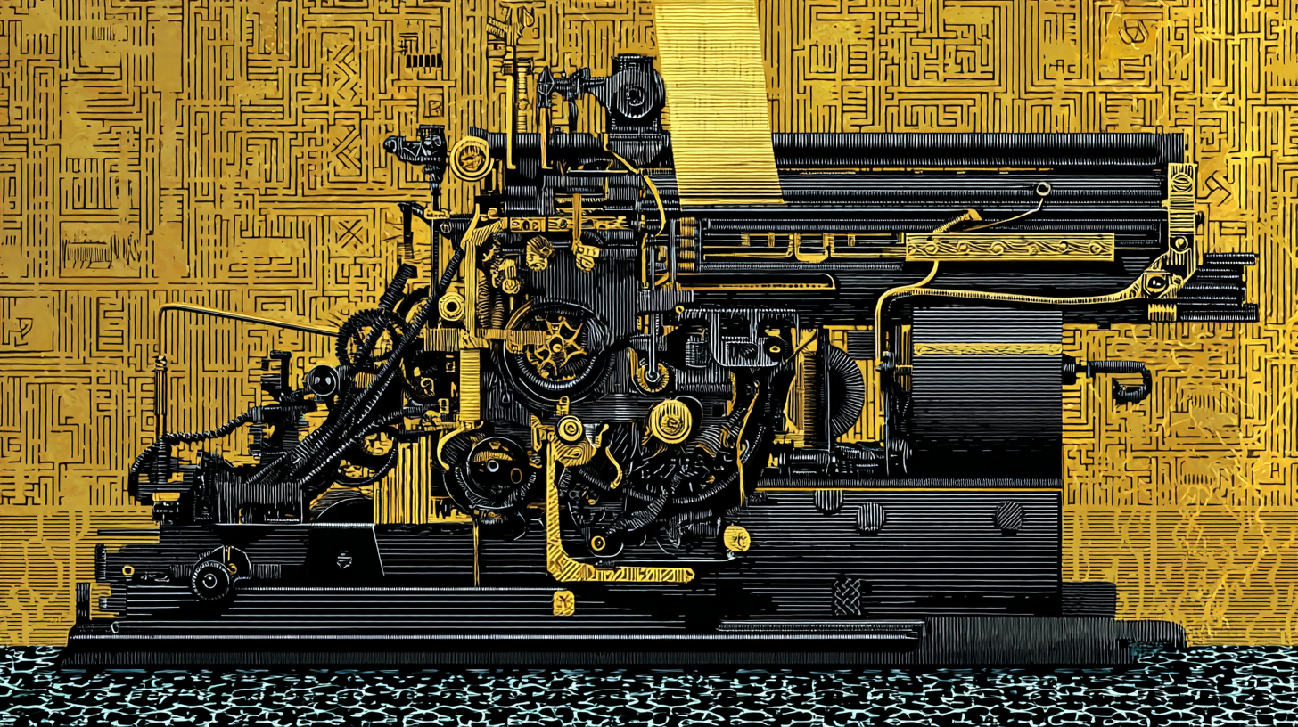 Illustration: en tryckpress med kugghjul